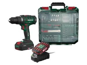 PARKSIDE Akumulatorowa wiertarko-wkrętarka PABS 20‑Li I9 z akcesoriami wiertła,bity,miarka,frezy  20 V (z dwoma akumulatorami  i ładowarką )